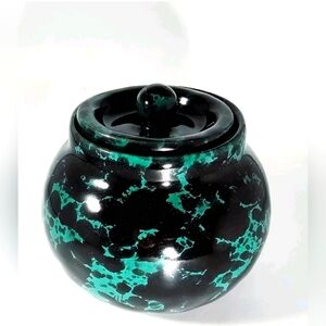 Vintage Bennington Pottery Green & Black Agate Sugar Bowl with Lid